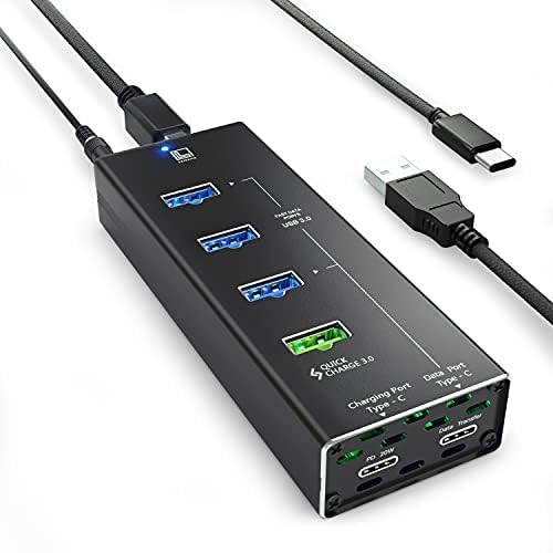 LATORICE USB-C Hub Motoros, 6 Multi-Port USB Hub, 4 USB 3.0 csatlakozó, 2 IQ Quick Charge Típusa, valamint C Típusú Port,