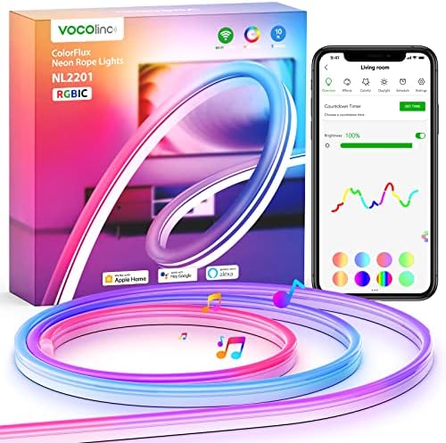 VOCOlinc RGBIC Neon Kötelet, Lámpák, 10ft Okos Kötél Világítás Működik, az Apple Homekit, Alexa & Google, Zene Fordította: