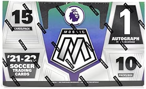 2021-22 Panini Mozaik Premier League Soccer Hobbi Box (10 Csomag/15 Kártyák:1 Auto)