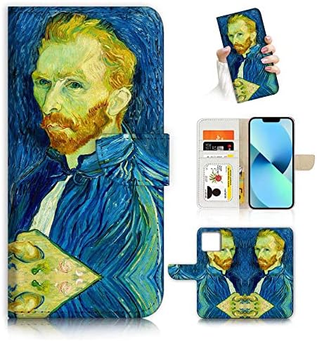 AJOURTEK iPhone 13, Művészet Célja, Flip Pénztárca Stílus tok Vincent Van Gogh Festmény Teljes Test Védelem AD004 (24895 önarckép)