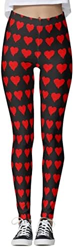 IIUS Valentin Magas Derék Leggings Női Szív Nyomtatása Jóga Futó Leggings Ultra Puha Ecsettel Rugalmas Futó Edzés Pants
