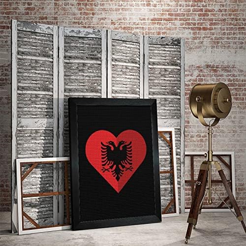 Albánia Lapos Szív Zászló Tömör Fa Keret Gyémánt Festmény Készletek Kör Teljes Gyakorlat Cross Stitch Lógó Képet a Falon, Dekoráció