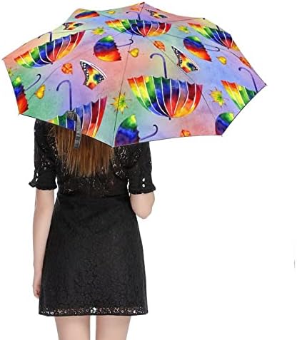 Akvarell Szivárvány Esernyő 3 Redők Utazási Esernyő Anti-UV Szélálló Esernyők Divatos Auto Nyitott Esernyő