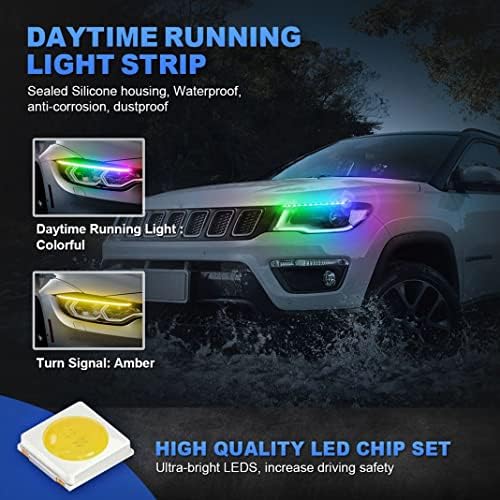 Külső Autó LED Világítás - Multicolor 2 Db 24 cm Nappali menetjelző Lámpák, RGB Flexibilis LED Szalag Lámpa Szett - Autó Csere Hullámvasútja