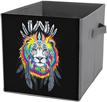 Akvarell Oroszlán Összecsukható Anyag Tároló Kocka Box 11 Inch Összecsukható Tárolók fogantyúval