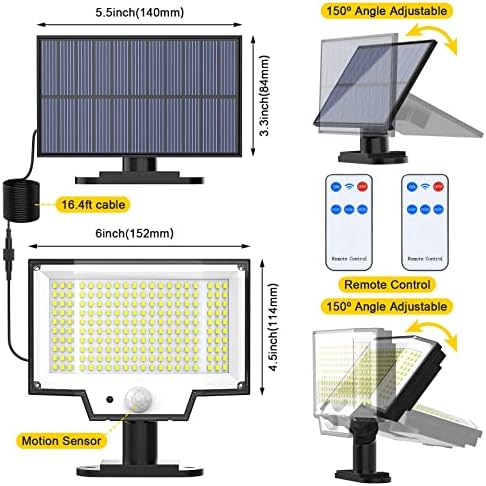 NACINIC Solar Kültéri Világítás, Mozgás Érzékelő Vízálló w/ 400 Fényes LED, Távoli, Külön Panel, 16.4 Ft Kábel, Alkonyat Hajnal Világítási