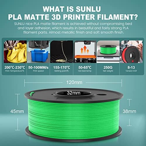 SUNLU 3D-s Nyomtató Szálban, PLA Matt Végtelen Csomag, illetve 3D-s Nyomtató Építeni Felület(9.25 * 9.25 hüvelyk）, 1.75 mm PLA Végtelen Muticolor,250G