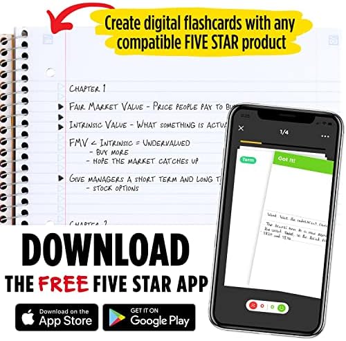 Öt Csillag Spirál Jegyzetfüzet + Tanulmány App, 2 Csomag, 3 Téma, hogy a Főiskolán Papír, 11 × 8-1/2 2-Pocket Műanyag Mappa, 2 Csomag