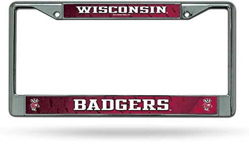 Rico Iparágak NCAA Wisconsin Badgers 12 x 6 Ezüst Króm Keret, W' Matrica Helyezze Autó/Teherautó/SUV Auto Tartozék