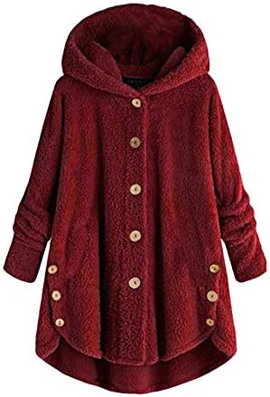 Női Plüss Kapucnis Kabát Téli, Meleg Gyapjú Kabát Plus Size Gomb Lefelé Laza Alkalmi Kardigán Kabát Maximum Homewear