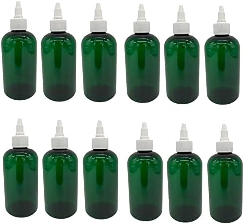 8 oz Zöld Boston Műanyag Palackok -12 Pack Üres Üveget Újratölthető - BPA Mentes - illóolaj - Aromaterápia | Fehér Twist Top Caps - Készült