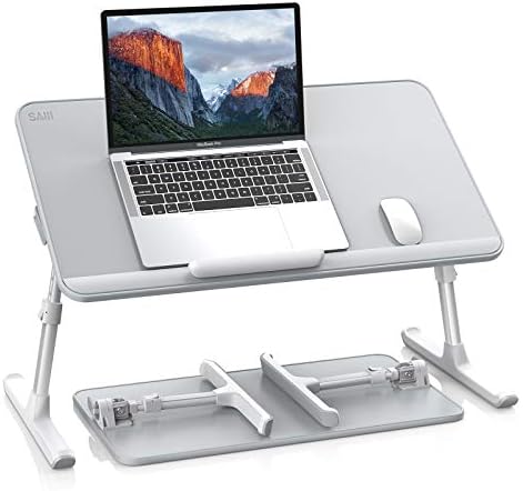 SAIJI Bőr Laptop Tálcára, Asztal, Állítható Laptop Állvány Cserélhető Dugóval, Hordozható Kör Asztal Összecsukható Lábak, Notebook