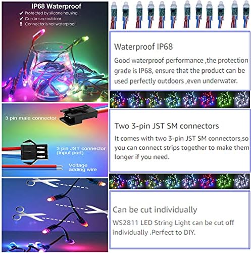 MTYTOT 200pcs WS2811 Led Pixel 12mm Szórt Digitális RGB Címezhető Álom Színű Kerek LED Pixel Modul IP68 Vízálló String Fények
