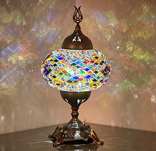 Új BOSZPORUSZ Lenyűgöző Kézzel készített török Marokkói Mozaik Üveg Asztal Asztal, Éjjeli Lámpa Fényt Bronz Alapú (színes)