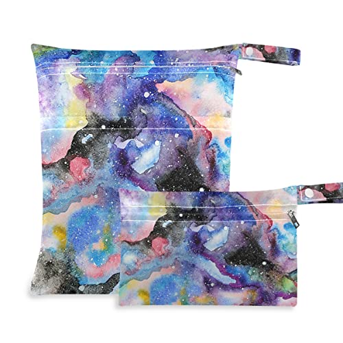 Akvarell Galaxy Nedves-Száraz Táska egyszer használatos Pelenka Nedves Táska, Fürdőruha, Vízálló Nedves Szervező, Két Cipzáras Zseb Kezelni