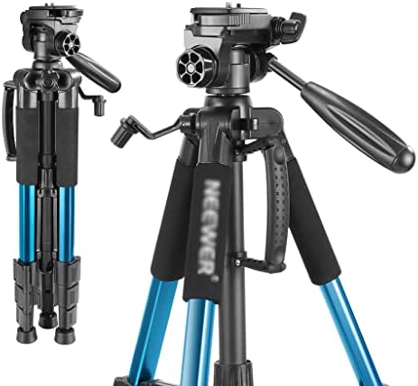 TJLSS Kamera Háromlábú Hordozható 56 cm/142cm Alumínium, 3-utas Forgatható Pan Head+Hordozó Táska DSLR Fényképezőgép (Szín : Kék, Méret
