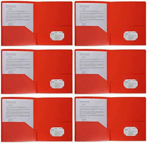 Műanyag Zseb Mappák, nagy teljesítményű Tartós Poli, 2 Zseb, Mappa, a Business Card Slot - 11 × 8 1/2 Ív Mérete - 6-Pack (Piros)