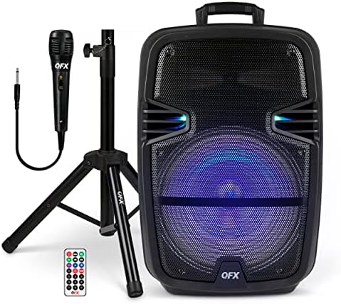 QFX PBX-616SM 15 Bluetooth Újratölthető Hangszóró, LED Világítás, Mikrofon, majd Állni