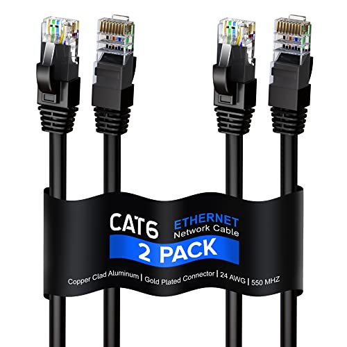 Maximm CAT6 Ethernet Kábel 8ft nagysebességű Internet Hálózati LAN-kábel Patch Kábel - 2 Csomag (8 láb, Fekete)