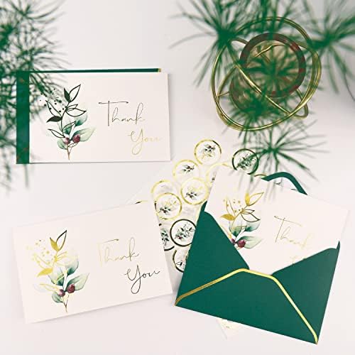 BGTCARDS Zöld Köszönöm Kártyák | 36 Pack Eukaliptusz Arany Fólia Köszönöm Kártya Borítékok & Matrica Köszönöm Jegyzetek 4x6 A Baby Shower Esküvői