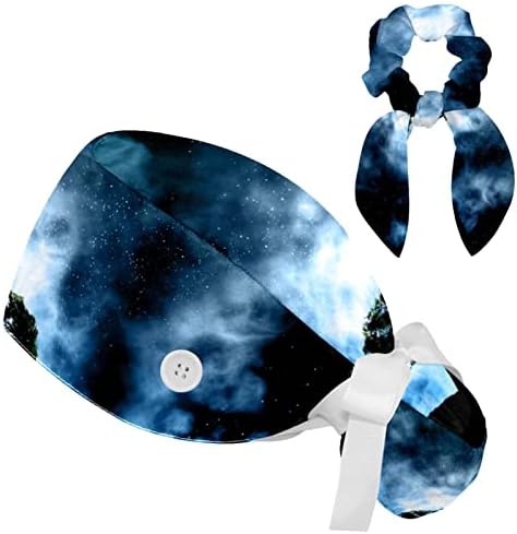 Este Macska Csillagos Ég Akvarell Dolgozó Kap a Gomb & Fejpánt Állítható Unisex Nyakkendő, Kalap Nővér Műtéti Sapka