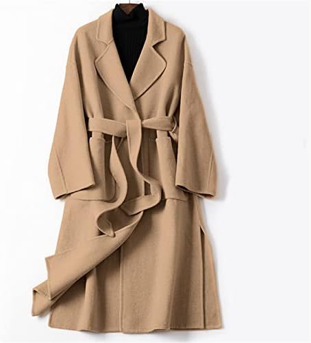 Téli Női Gyapjú Kabát, Hosszú Kötés Kapcsolja Le A Gallér Gyapjú Kabát Övvel Laza Outwear Plus Size
