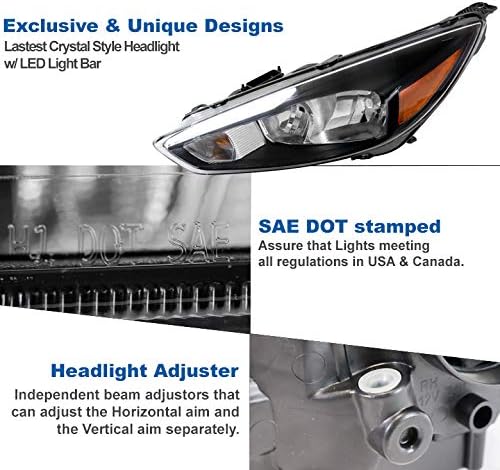 ZMAUTOPARTS LED Cső Csere, Fényszóró Fényszóró Black w/6 Fehér Világítás DRL Kompatibilis 2015-2018 Ford Focus