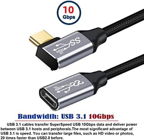 cablecc Bal-Jobb Szögben USB-C USB 3.1 C Típusú Férfi-Nő Kiterjesztését adatkábel 10Gbps 100W a Sleeve Laptop 50CM