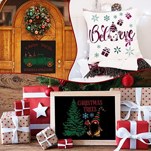 8 Csomagok Nagy Karácsonyi Sablonok Festés, Fa, 12 x 12 Inch Karácsonyi Újrafelhasználható Gnome Kézműves Stencil Sablon Veranda Alá