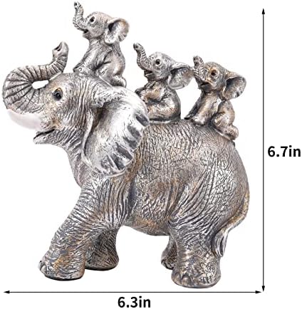 FriyGardcn Aranyos Ezüst Elefánt Szobor sok Szerencsét Elefánt Hordozza Három Borjú a hátán Figurák Dekoráció a Polcon Jó Ajándékokat