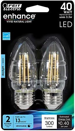 Feit Elektromos BPETC40/950CA/FIL BPETC40950CAFIL/2/RP-40W Egyenértékű Szabályozható 300 Lumen LED Gyertyatartót Villanykörte, 3.5