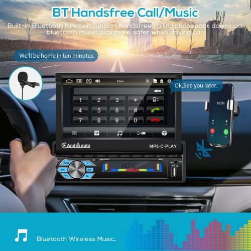 Egységes Din Apple Carplay Bluetooth autórádió Android Auto,7 Elektromos kihajtható HD érintőképernyő autórádió Támogatja az FM Telefon Tükör