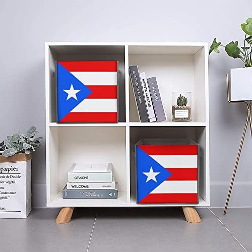 Puerto Rico Zászló PU Bőr Összecsukható Tárolók Vászon Kocka Szervező Kosár fogantyúval