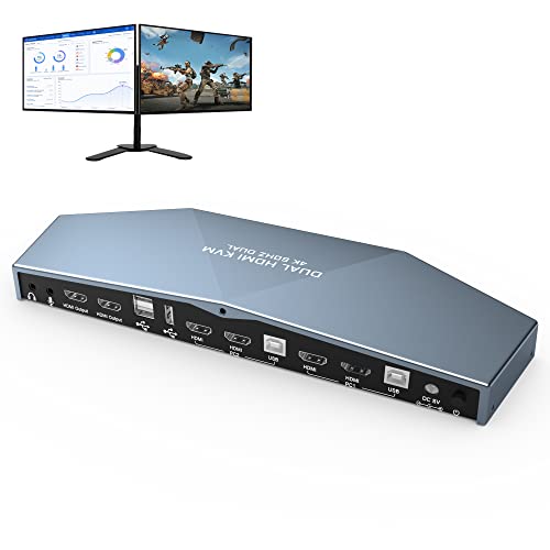 Dual Monitor HDMI 2.0 KVM Switch 2 Port Bővített Kijelző a 4K@60Hz, USB KVM Kapcsoló HDMI 2 bemenet 2 Audio Mikrofon Kimenet