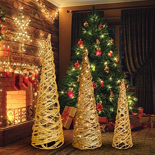 Wantong Arany Kúp karácsonyfa with150 LED Változtatható Színű Fény,36.5(3ft)/30/23.5,Készlet 3,a Hatalom által adatter,Kültéri/Beltéri