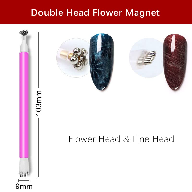 6 Db Köröm Mágnes Eszköz Meghatározott, Egységes fej, Dupla-fej Virág Design Köröm Mágnes Pontozás Toll Mágnes Stick 3D Mágneses