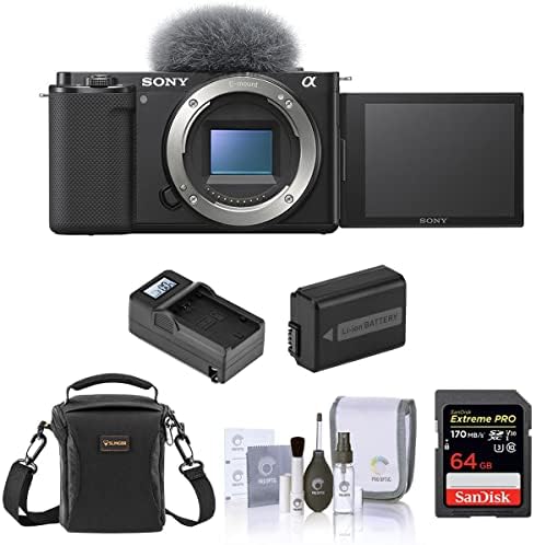Sony ZV-E10 tükör nélküli Fényképezőgép, Fekete Csomag 64 gb-os SD Memória Kártya, válltáska, Extra Akkumulátor, Kompakt, Intelligens Töltő,