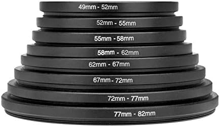 KIMISS Kamera Objektív Szűrő Adapter Gyűrű Készlet, Egyetemes 8 DB Fém Lépés Gyűrűk Objektív Szűrő Adapter Szett 49-52-55-58-62-67-72-77-82mm