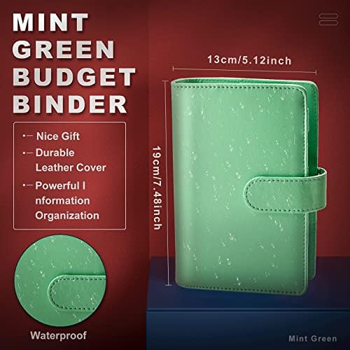 Juasky A6 PU Pénz Megtakarítás Költségvetés Binder Borító, Menta Zöld Notebook Pénzt Szervező Készpénz, 6-Gyűrű Tervező Készítheti