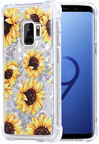FLOCUTE Galaxy S9 Esetben Galaxy S9 Csillogó Virág-Ügy Virág Bling Szikra Úszó Folyékony, Puha TPU Párna Luxus Divat Lányos Nők Aranyos