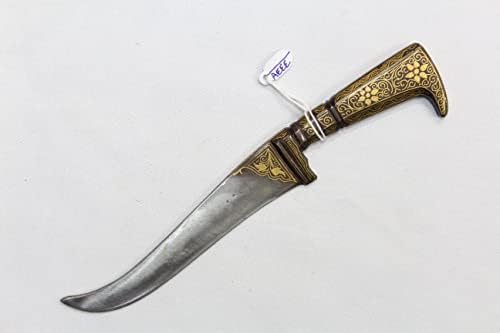 Rajasthan Drágaköveket Munka Arany Kés, Tőr Acél Penge Szikh Kirpan Kézzel Készített Vintage Bidaree A628