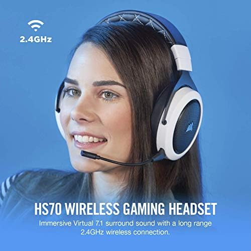 CORSAIR HS70 Vezeték nélküli - 7.1-Es Térhatású Hang Gaming Headset - Viszály Hitelesített Fejhallgató - Fehér (Felújított)