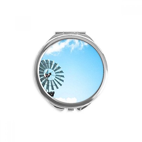 Windll Fehér Felhők Kék Ég Kezét Kompakt Tükör Kerek Hordozható Zsebében Üveg