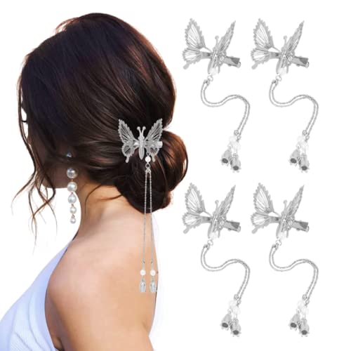 4 DB Mozgó Tassel Pillangó Haj Klipek 3D-s, Fém Mozgó Szárnyak Pillangó Hajtűket Menyasszony Esküvői Haj Tartozékok Csatot a Nők számára (Ezüst)
