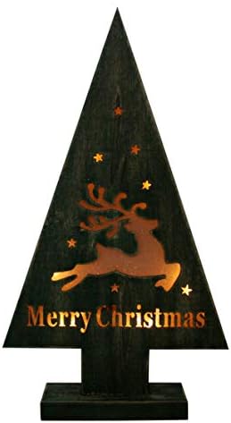 CVHOMEDECO. Gravírozás Rénszarvas, Fából készült karácsonyfa Meleg LED Világítás Időzítő, Boldog Karácsonyi Világítás Karácsonyi Díszek,