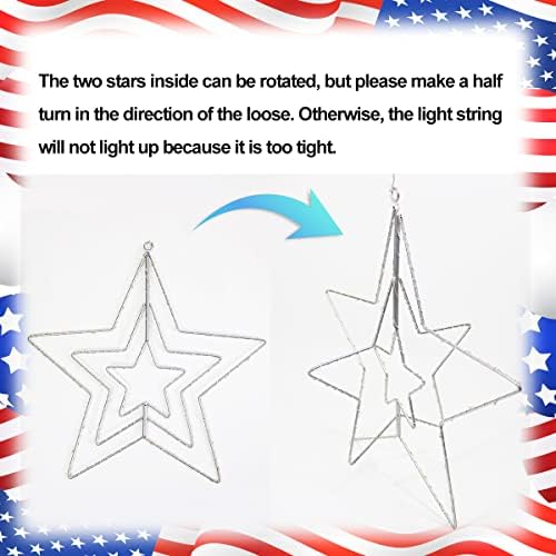 Július 4 Nap Dekoráció Fények, 14.2 Hüvelyk Amerikai Zászlót 3 Csillagos Ablak Fények Hazafias Dekoráció 70 LED 8 Mód USB Piros