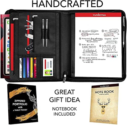 Wundermax Portfólió Kötőanyagok Női & Férfi - 10 Hüvelykes Bőr Padfolio Üzleti Tervező & Notebook Szervező w/Cipzár - tartó Tabletta,