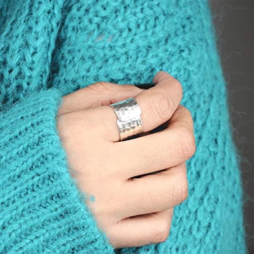 Bohém-Magic 925 Sterling Ezüst sávos Gyűrű a Nők Sima Hüvelykujj Széles Mandzsetta Kalapált Állítható