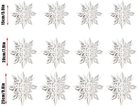Eshylala 12 Pack Hópehely Lóg Garland 3D Csillogó, Nagy, Fehér Hópehely Lóg Garland Zászlók, Karácsony, Téli szünet, szilveszteri