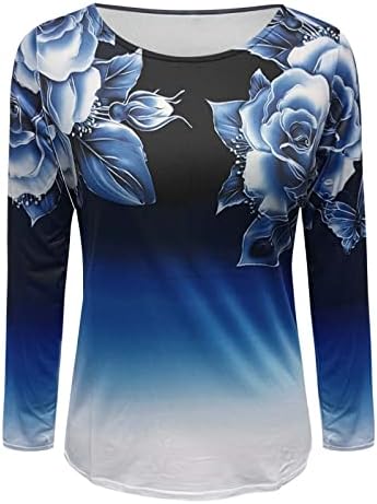 GRGE BEUU Női Hosszú Ujjú, Laza Kerek Nyakú póló Melegítőfelső Alkalmi Pulóver Rose Nyomtatási Tetejét Vékony Tunika Blúz Blúz